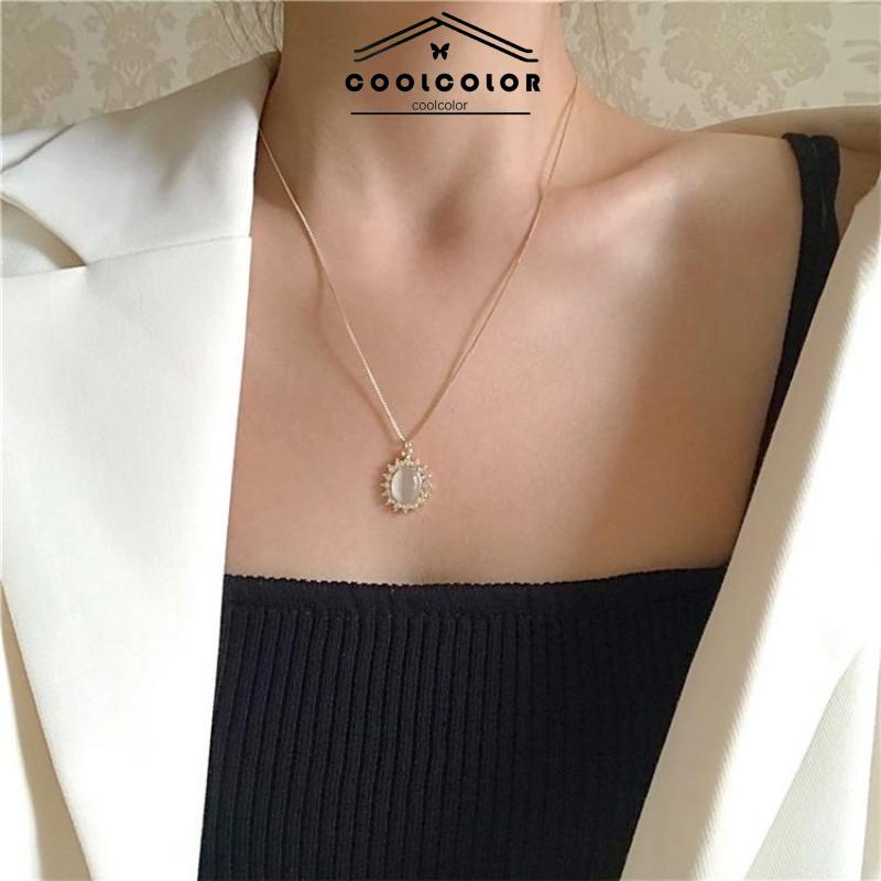 COD❤️Kalung Wanita Korea Fashion Anti Karat dan Anti Luntur Retro Light Luxury Opal  All-Match Hadiah Ulang Tahun Sederhana Aksesoris Fashion Murah Impor