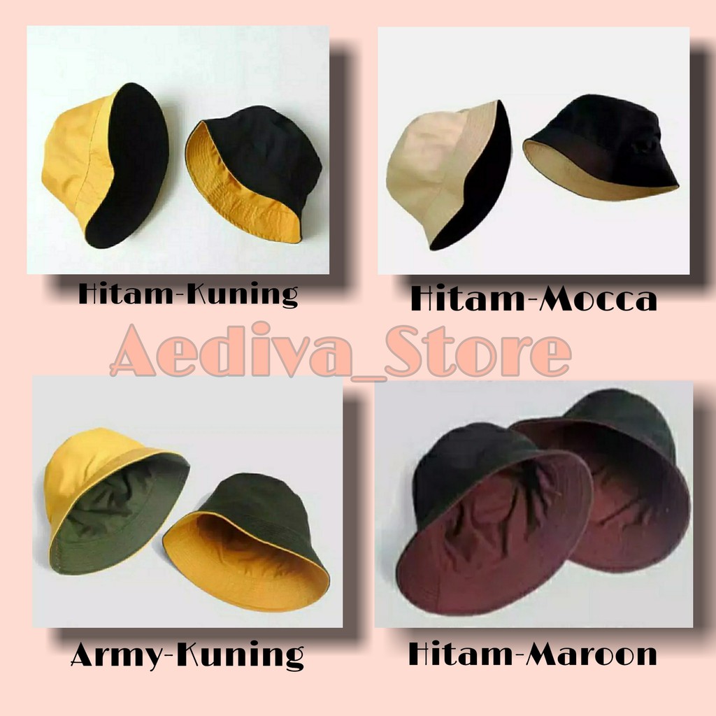 FREE BUFF- Topi bucket Hat Wanita Pria/ topi bucket murah premium bolak balik