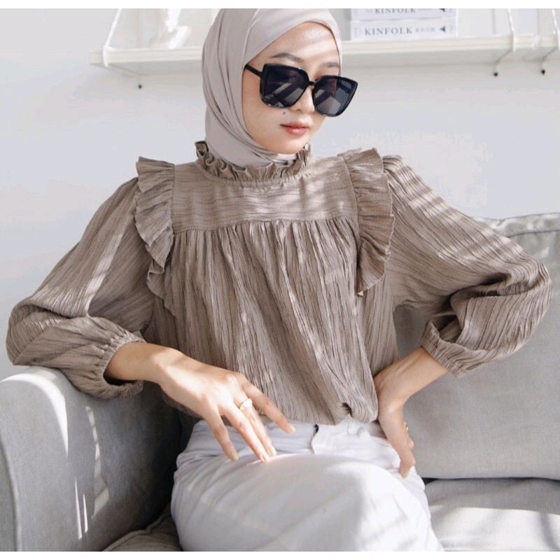 Puffy Crincle Blouse Wanita  / Blouse Salur Wanita / Blouse Kerja Wanita-2