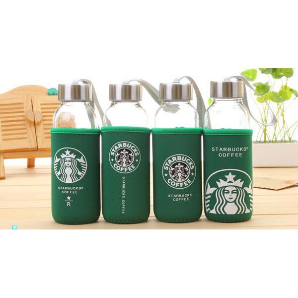 Botol Minum Kaca Starbuck 300ML FREE POUCH | Bottle Tumbler Starbucks BONUS SARUNG