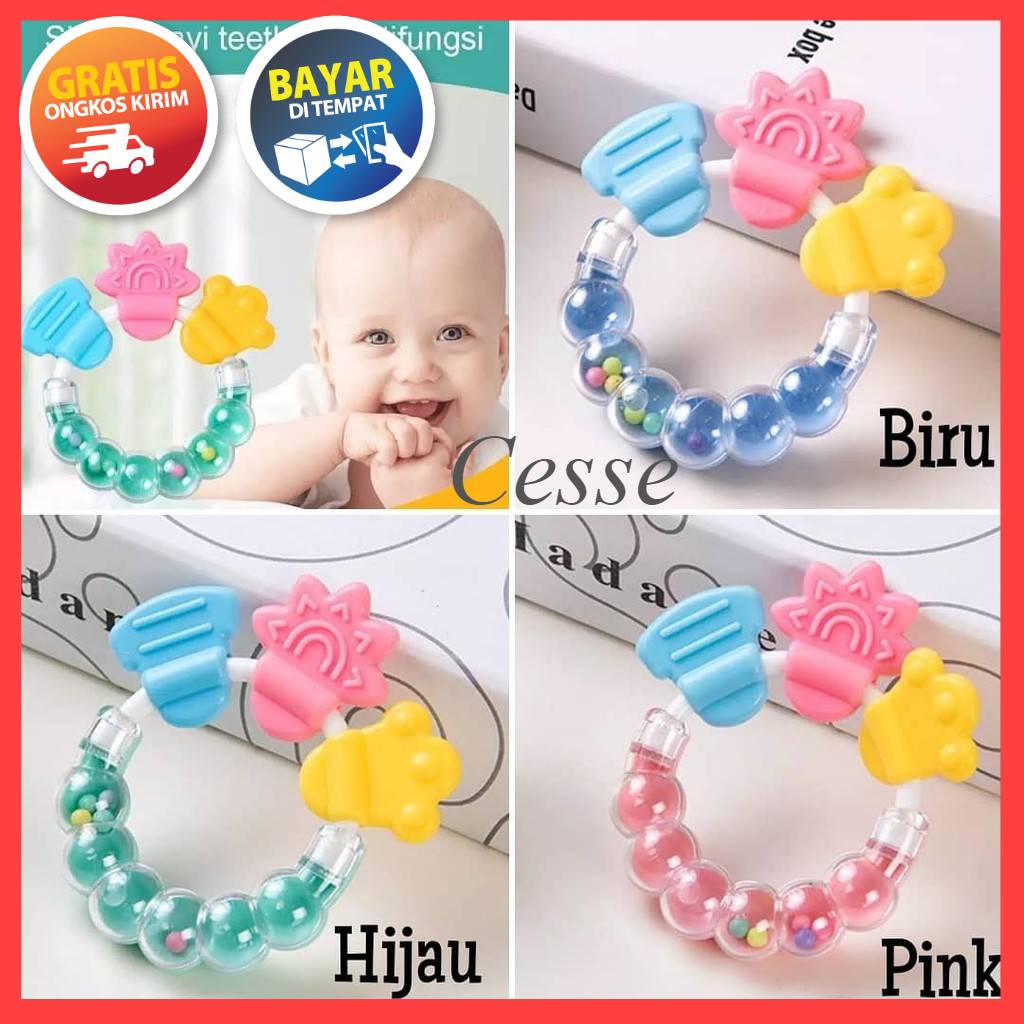 Teether bayi gigitan Mainan Rattle genggam Bayi Plastik silikon karet bunyi krincing