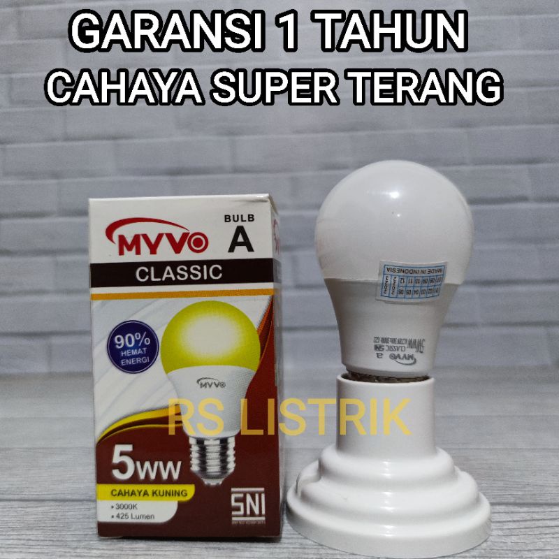 MYVO CLASSIC LAMPU LED BULB 5W CAHAYA KUNING WARM WHITE 3000K BERGARANSI 1 TAHUN