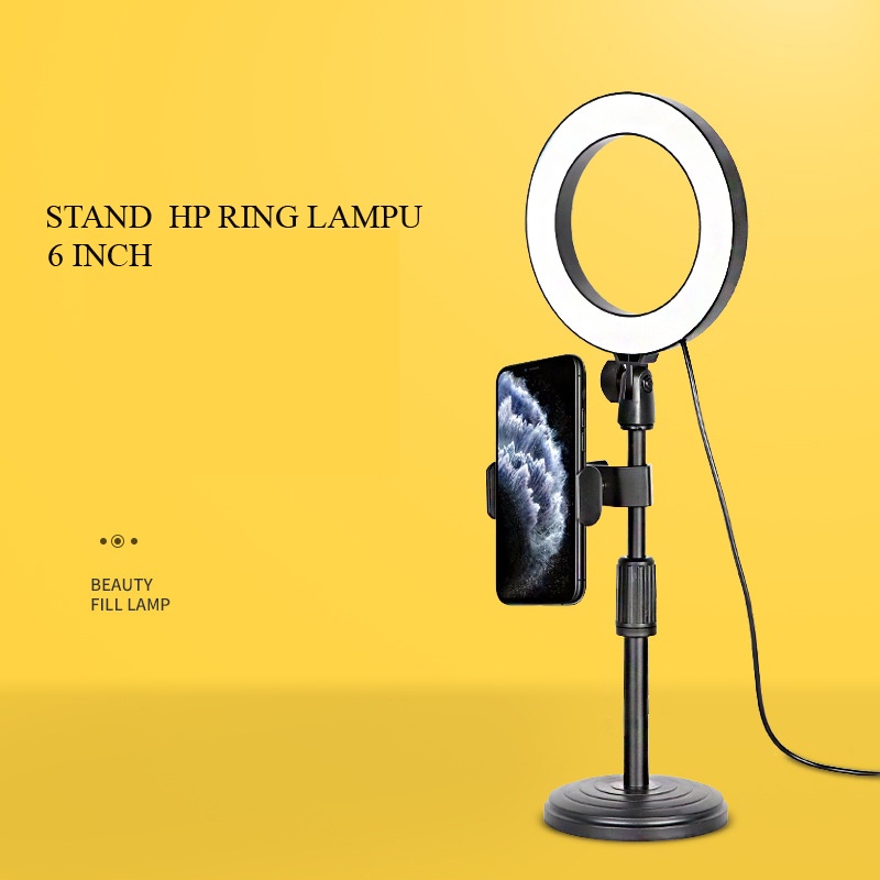 STAND HP MEJA LAMPU RING LED USB 5V DC BEAUTY RING LAMP STAND PHONE HOLDER BREKET HP