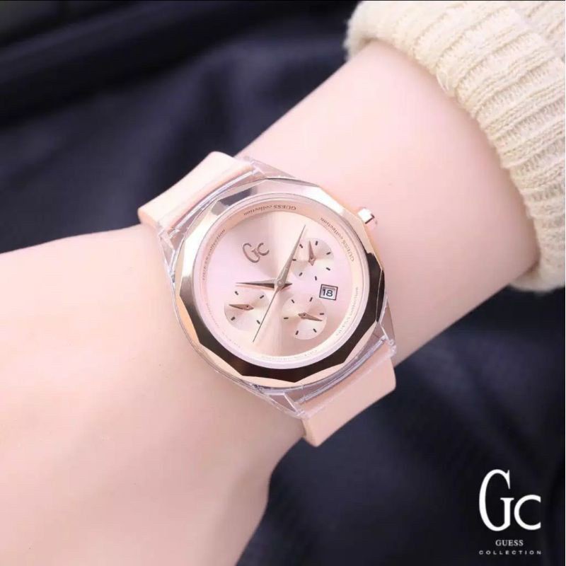 Jam tangan GC tanggal aktif tali kulit premium grosir ecer pria wanita unisex GC015