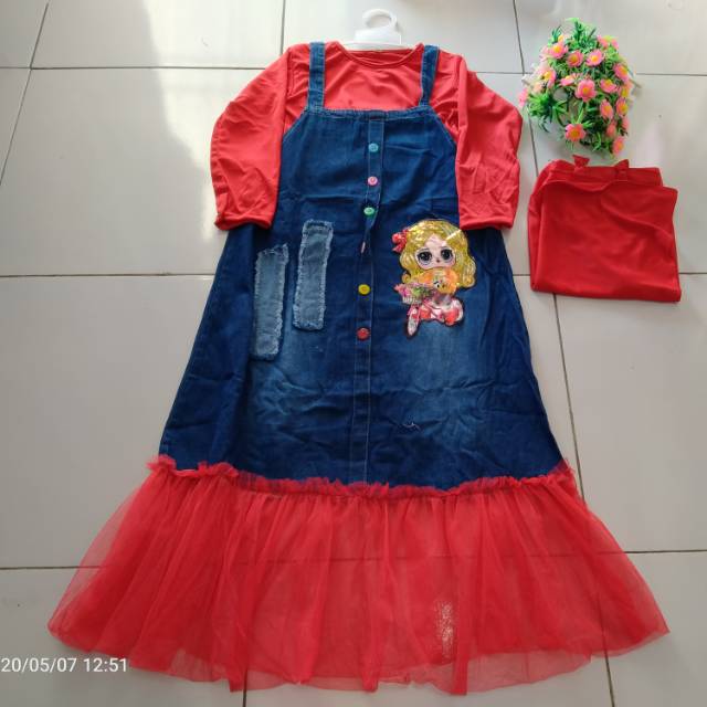 Gamis overall jeans set hijab
(NO16)