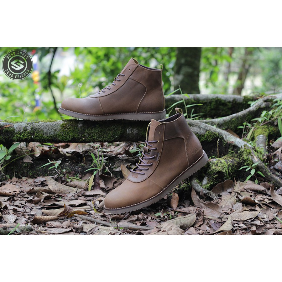 Sauqi Footwear NVM Sole Tan Karet Batik Coklat Sepatu Kulit Asli Pria Boots Fashion Man