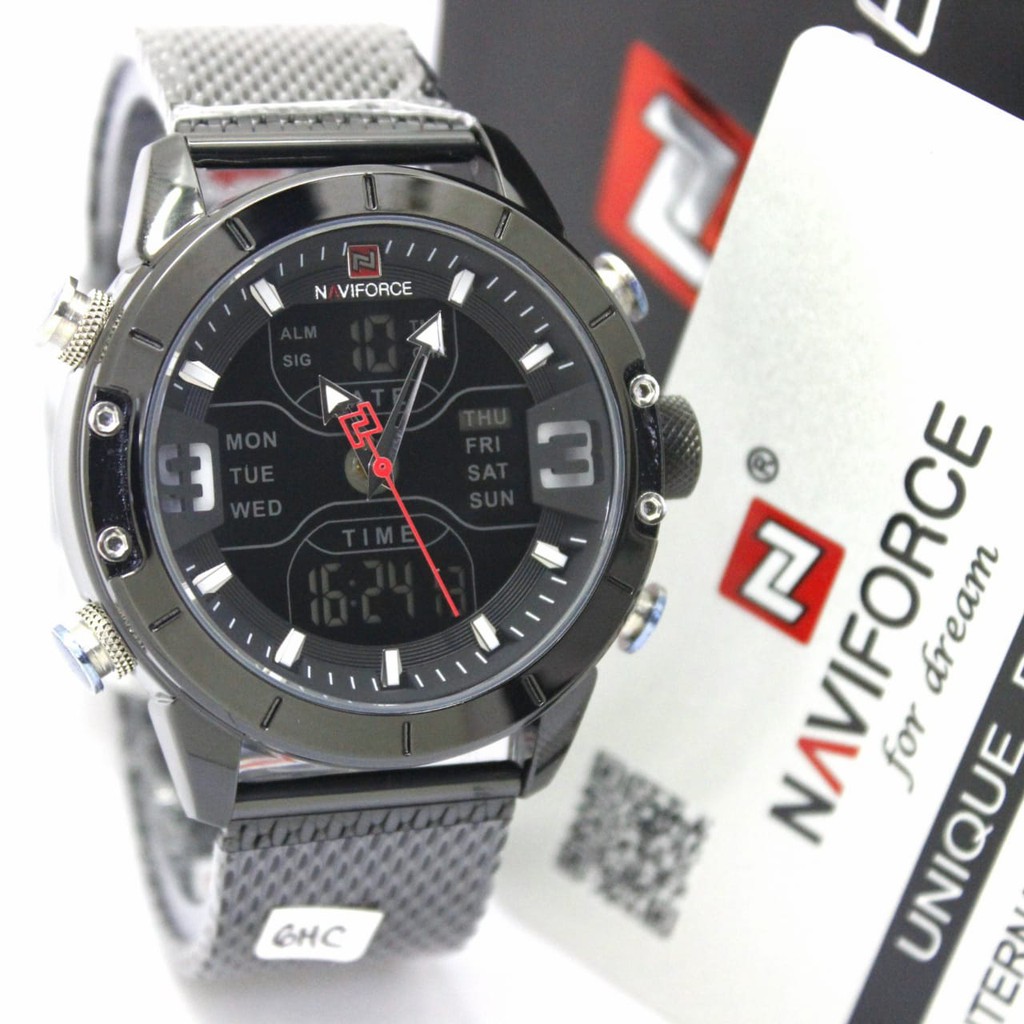 Naviforce 9153 - Jam Tangan Fashion Pria Murah - Tali Kulit - Dual TIme - Anti Air - Original