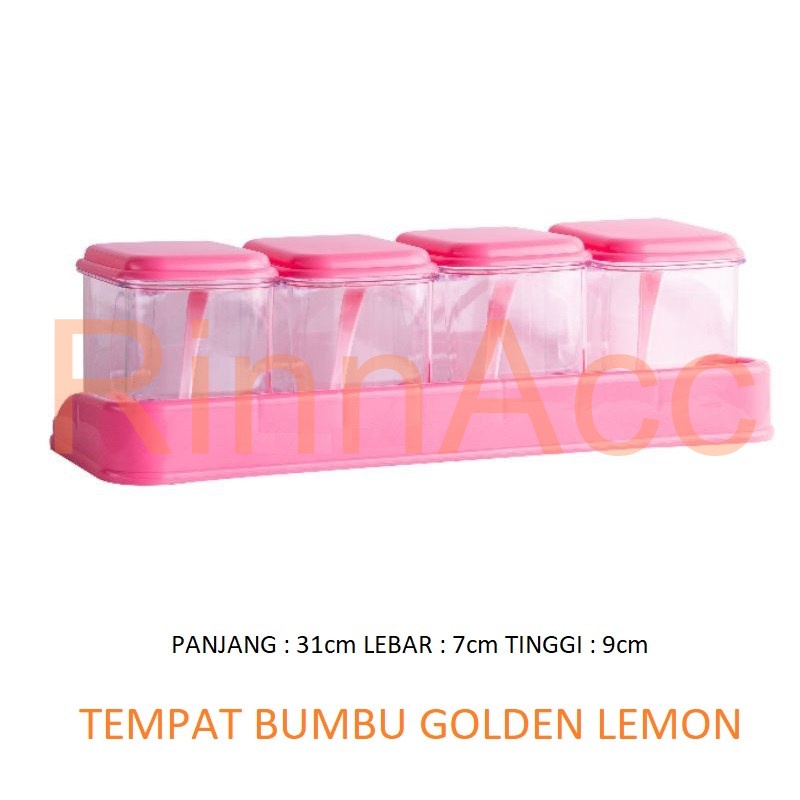 Tempat Bumbu Pink Golden Lemon isi 4 TGM 149-4 / Toples Tempat Wadah Bumbu Dapur / Kitchen Set