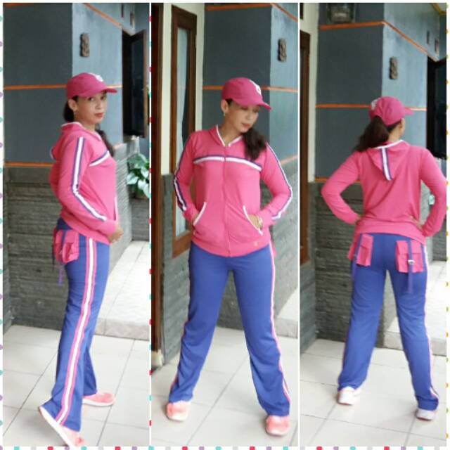 Baju Senam Muslim PDL Aerobic/ Baju  Zumba Pink Biru