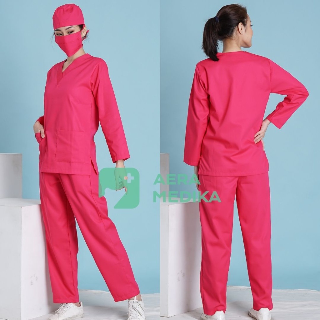 SCRUB/ BAJU JAGA/ SERAGAM OKA Lengan Panjang Aera Medika-Hot Pink
