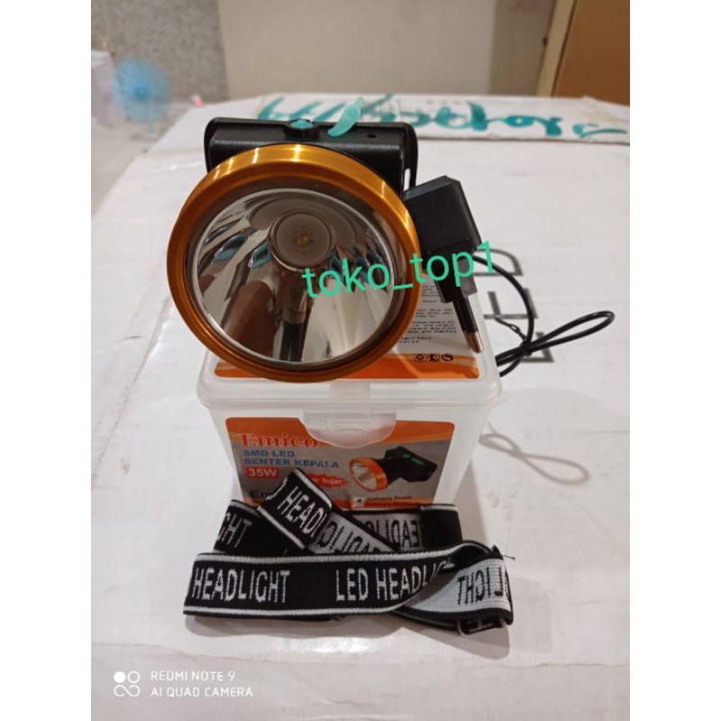 Senter Kepala LED 35w 618 EMICO/ super terang/HEAD LAMP 35W E-618 EMICO (WATER PROOF) KEPALA BESAR