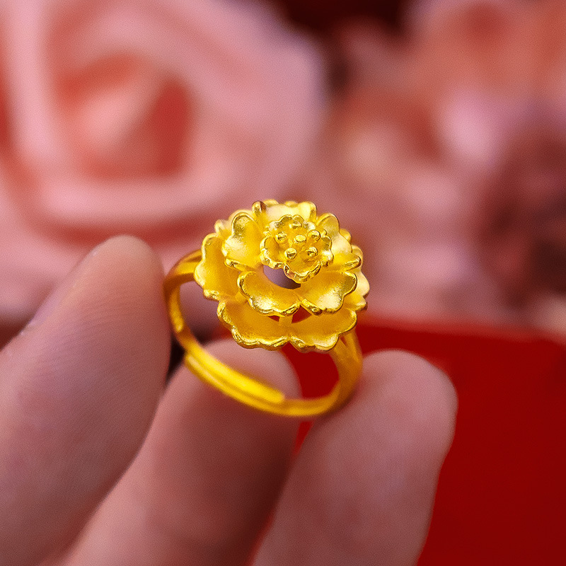 Cincin Lapis Emas Desain Bunga Gaya Vintage Untuk Wanita