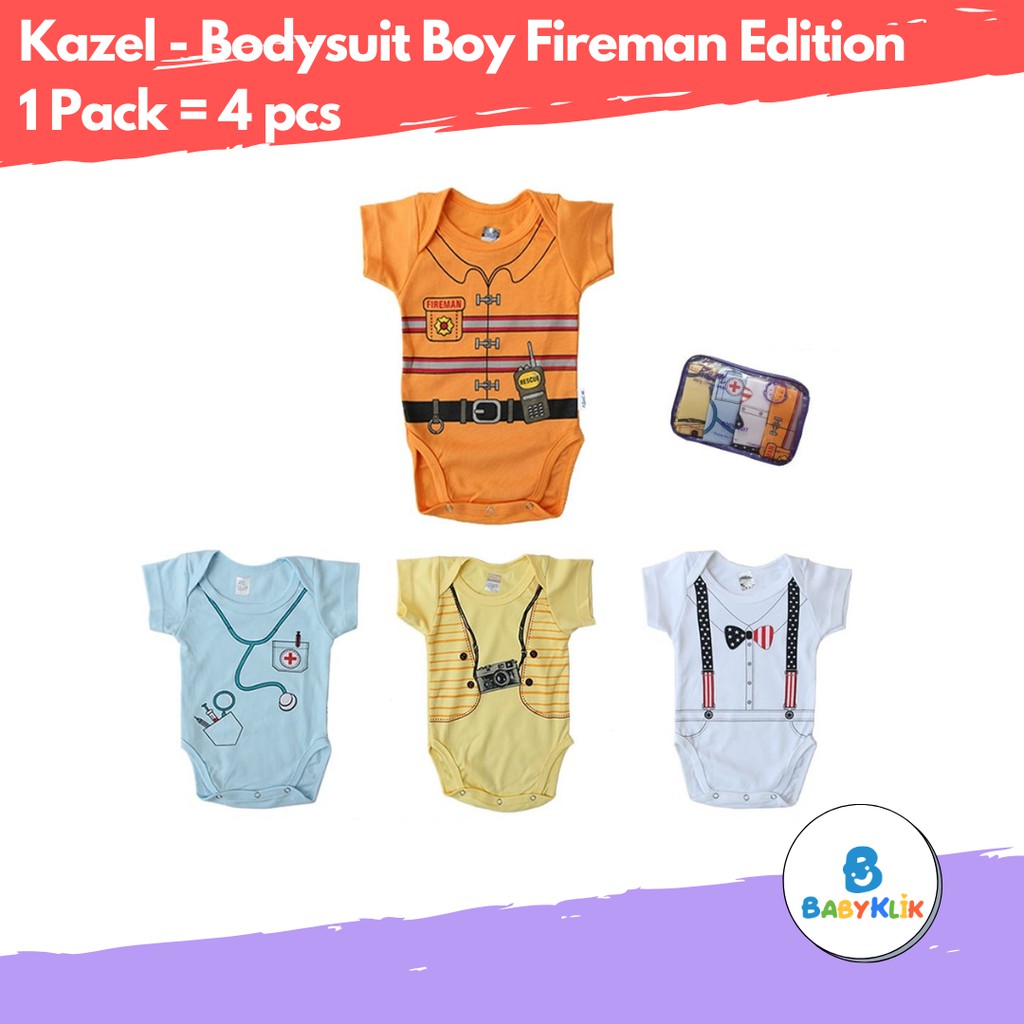 Kazel Baby Bodysuit Jumper Bayi Motif Fireman Edition isi 4