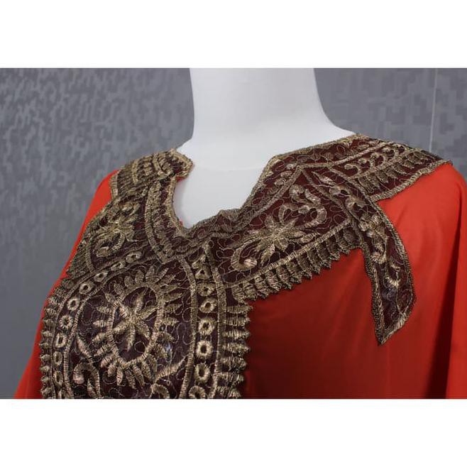 Ah3D Kaftan Oranye Bata Gamis Kaftan Oren Lebaran Terbaru Bordir Orange - Orange Eryw