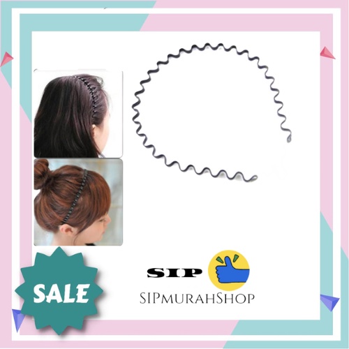 Bando Korea Perempuan Dewasa Bentuk Gelombang Zigzag Hitam Polos Bandana Aksesoris Rambut Wanita import