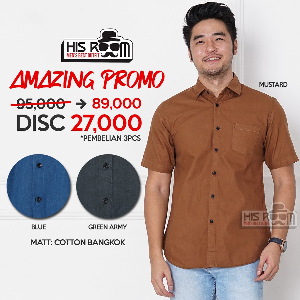 HSRM - Kemeja Polos Pria Lengan Pendek Kemeja Casual Pria Slimfit Basic Shirt Kemeja Cowok 256