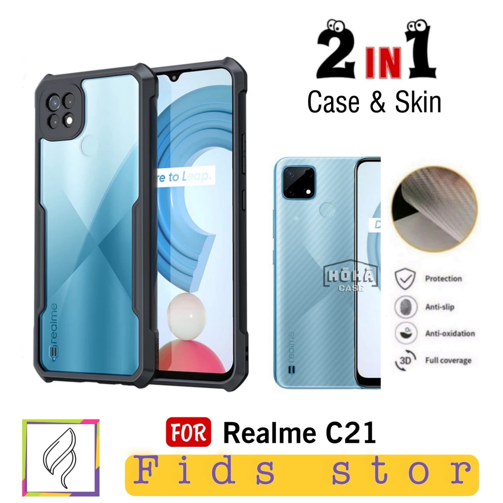 PROMO 2in1 CASE ShockProof Transparan REALME C21Y | REALME C21 Bonus GARSKIN Carbon Anti Jamur