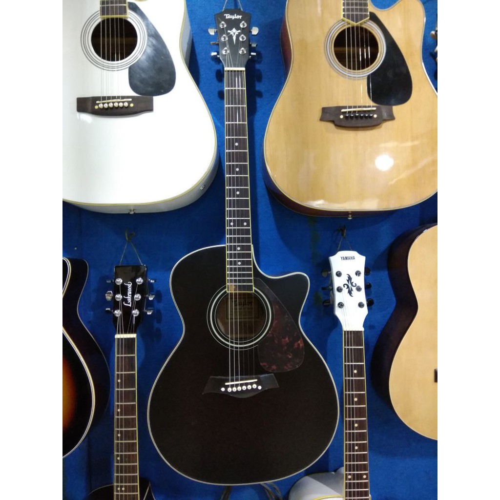 Gitar Akustik Taylor Warna Hitam Doff Spruce Senar String Jumbo Trusrod Murah Jakarta