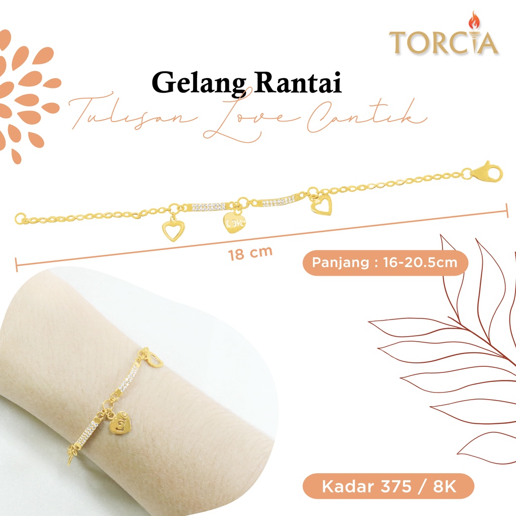 Gelang Rantai Emas Asli Tulisan Love Cantik Kadar 375 Torcia