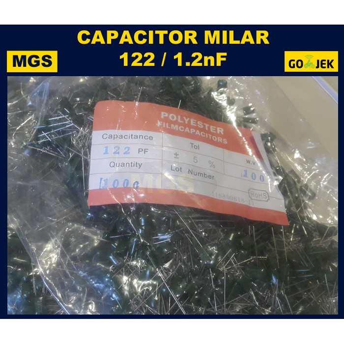 100Pcs Kapasitor Milar 122 1,2nF