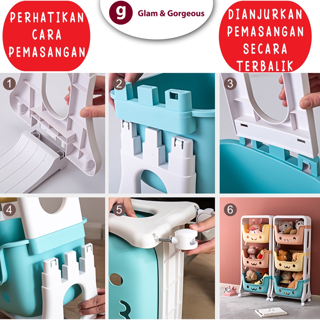 Kotak Mainan Tempat Mainan Plastik Rak Penyimpanan Serbaguna Minimalis 3 Susun RD024