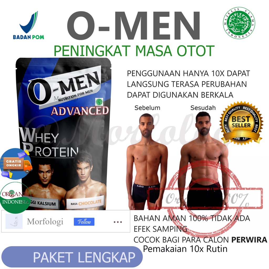 (PAKET LENGKAP ) O-MEN Obat Suplemen Vitamin Protein Tinggi, Pembentuk Otot Pria, Pembesar Buat Pert