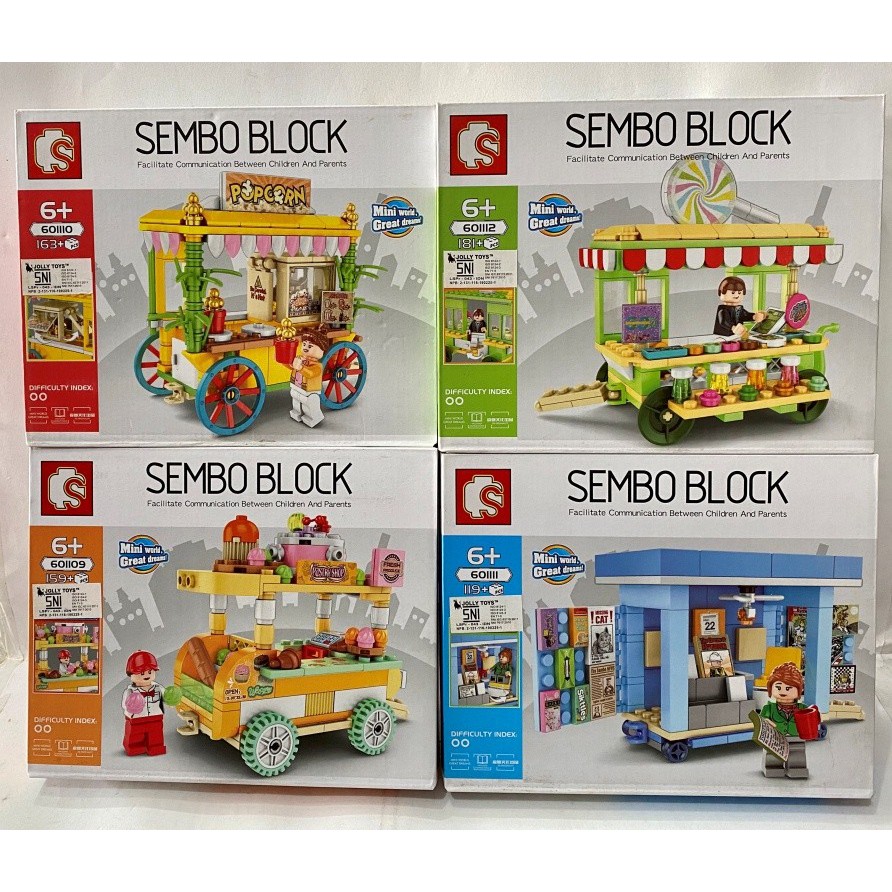 Set Bricks Block Sembo Food Truck Food Cart 4in1 601109