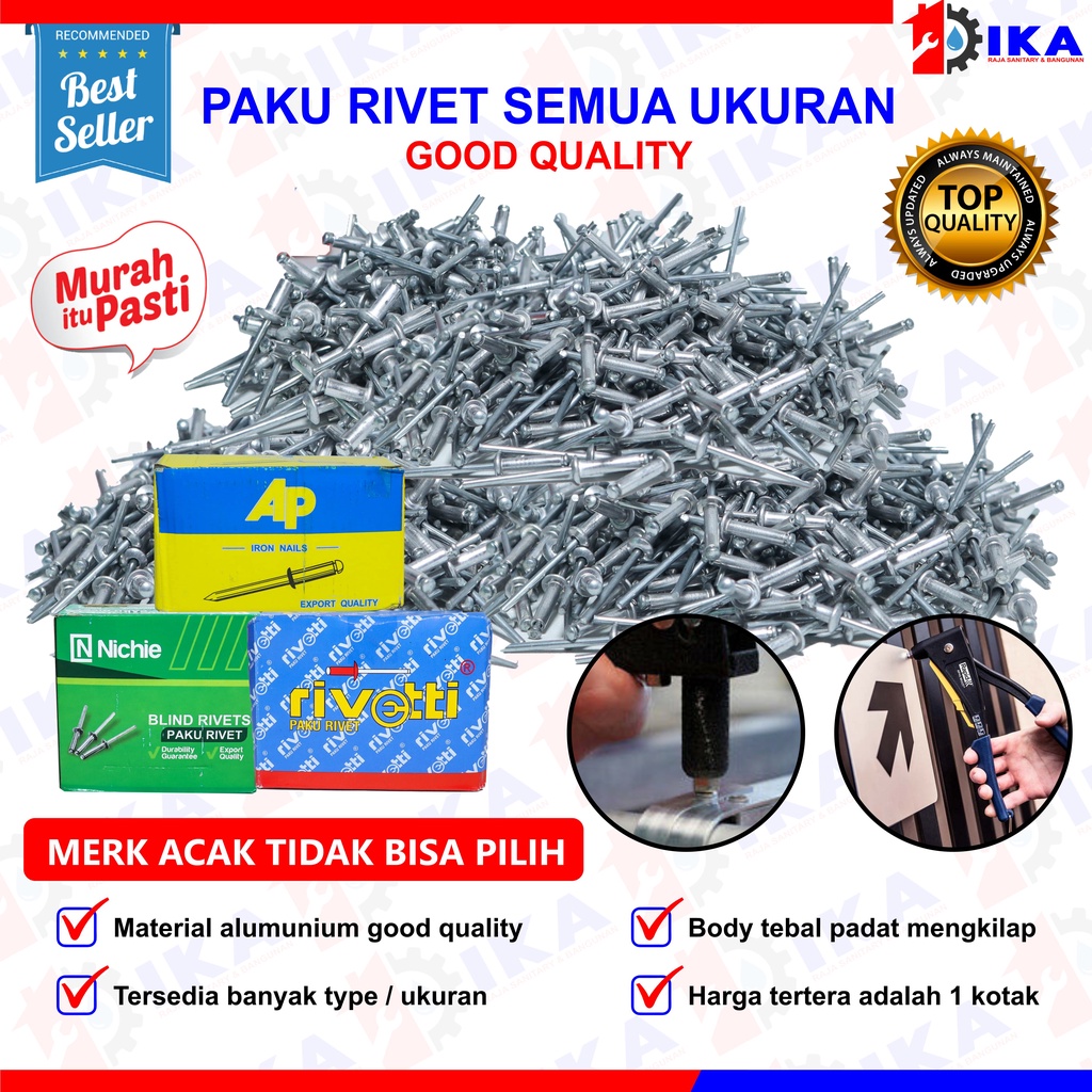 Paku Blind Rivet SIP Brand/ AP / Nichie Paku rivet ripet  1 kotak Isi 500pcs