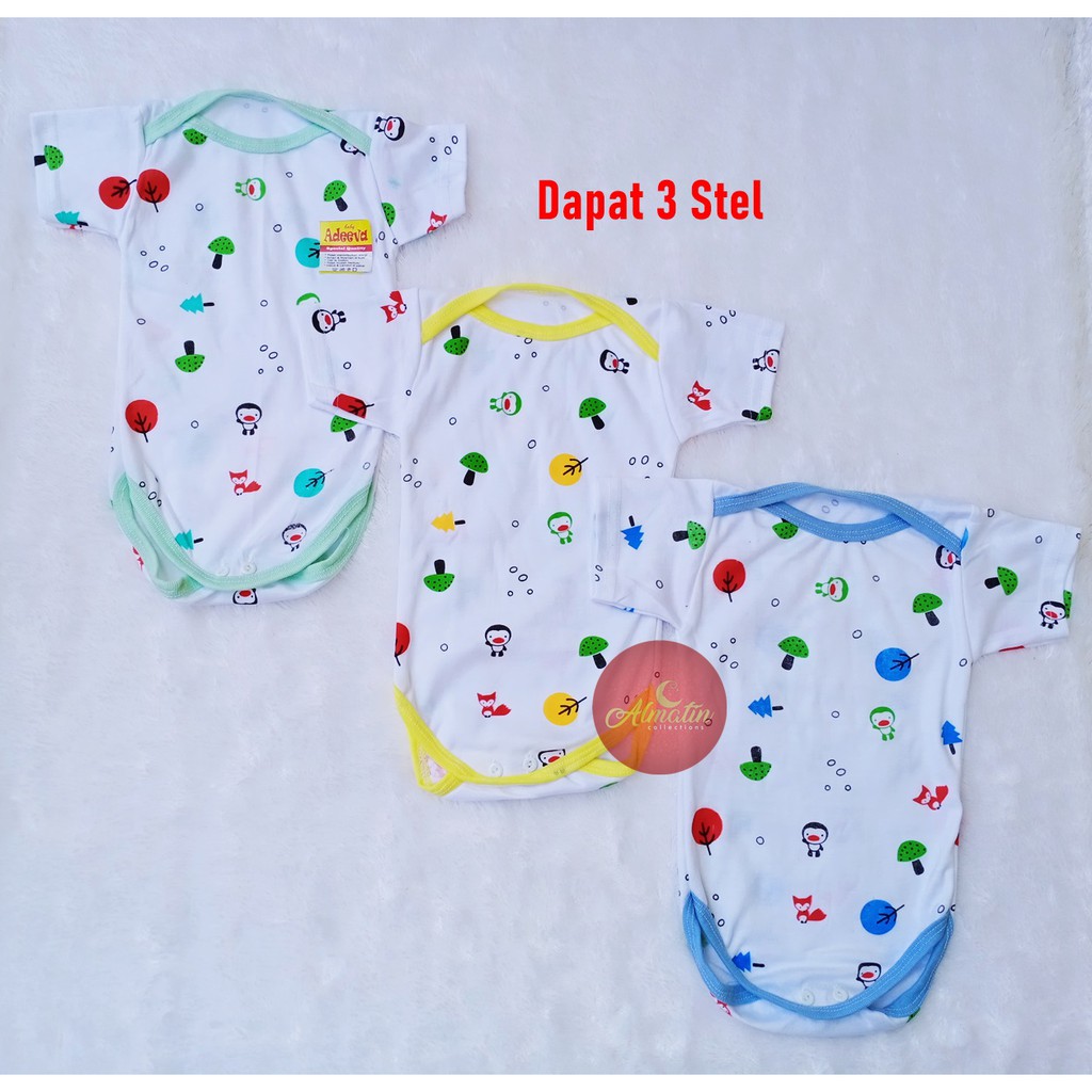 3Pcs Jumper Pendek Bayi MOTIF ANIMAL katun 0-6bln ADEEVA