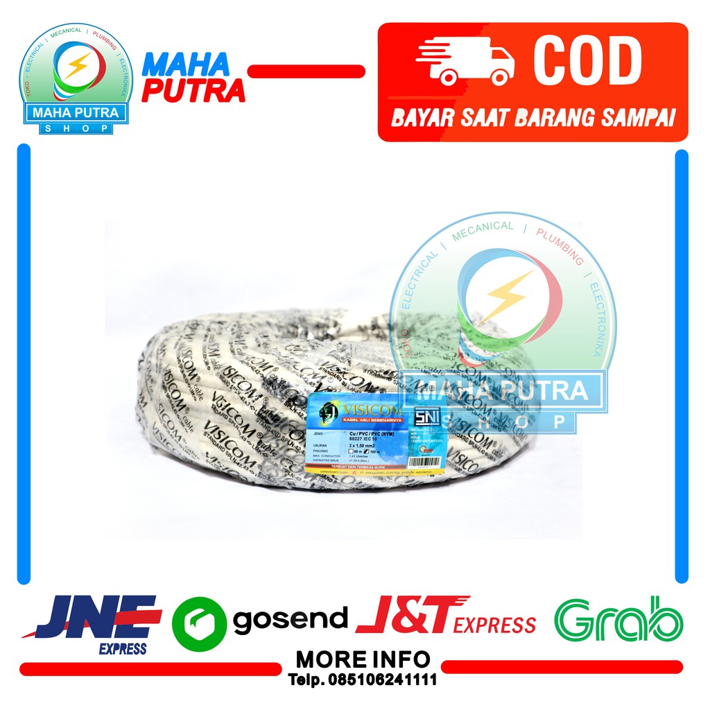 KABEL WARNA PUTIH NYM UKURAN 3X1.5 MM MERK VISICOM PANJANG 100 METER BEST SELLER