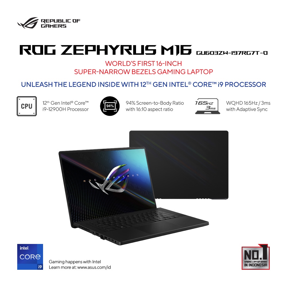 ASUS ROG Zephyrus M16 GU603ZW I9-12900H 16G 1T RTX3070Ti 165Hz W11 OHS