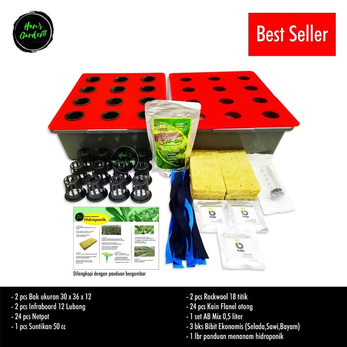 Paket starter kit hidroponik 2 set 24 lobang sistem wick