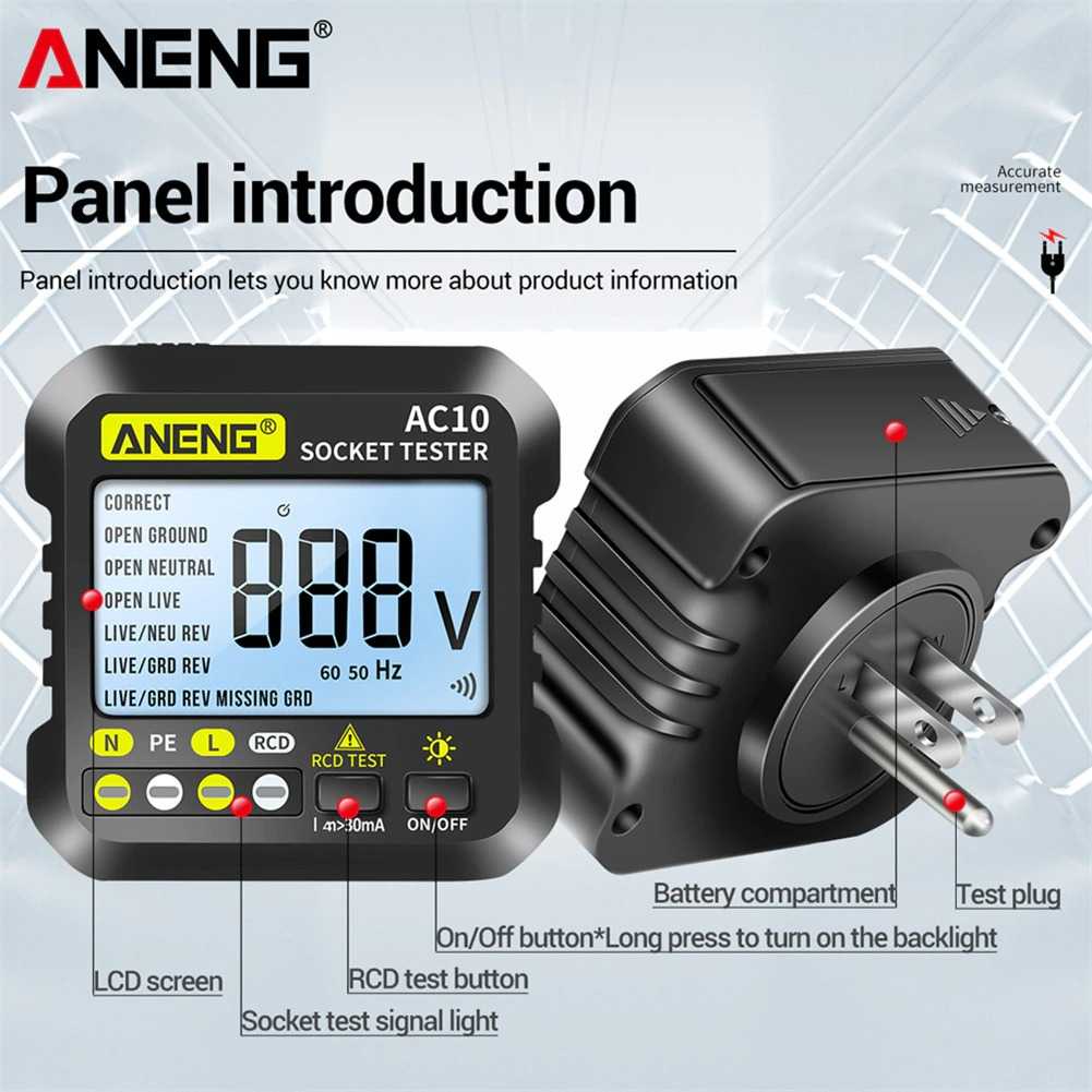 Stop Kontak Voltage Tester Detector Grounding Wire Indikator LED Tes Tegangan Listrik Port Baterai EU Plug Berkualitas