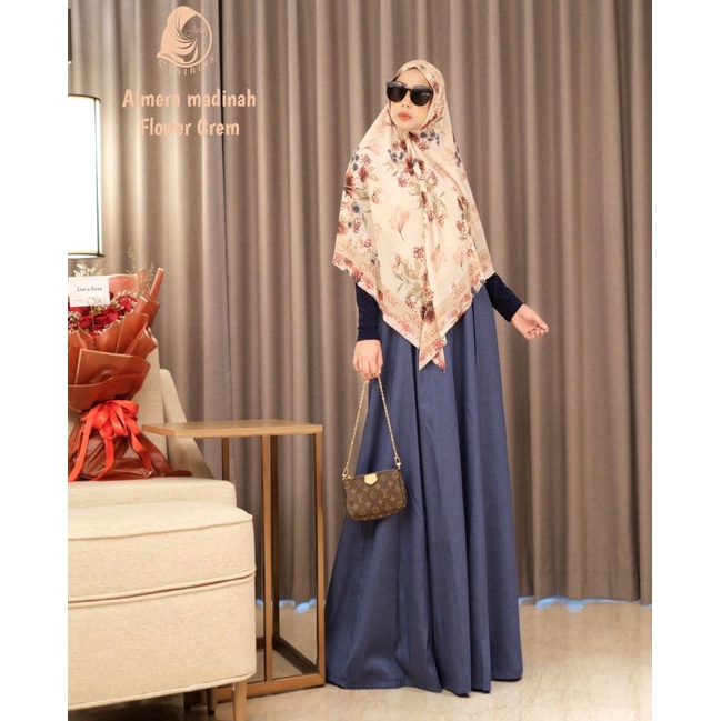 ALMERA MADINAH FLOWER CREAM SET GAMIS DAILY DRESS SYARI BY JOZA CLOTHING