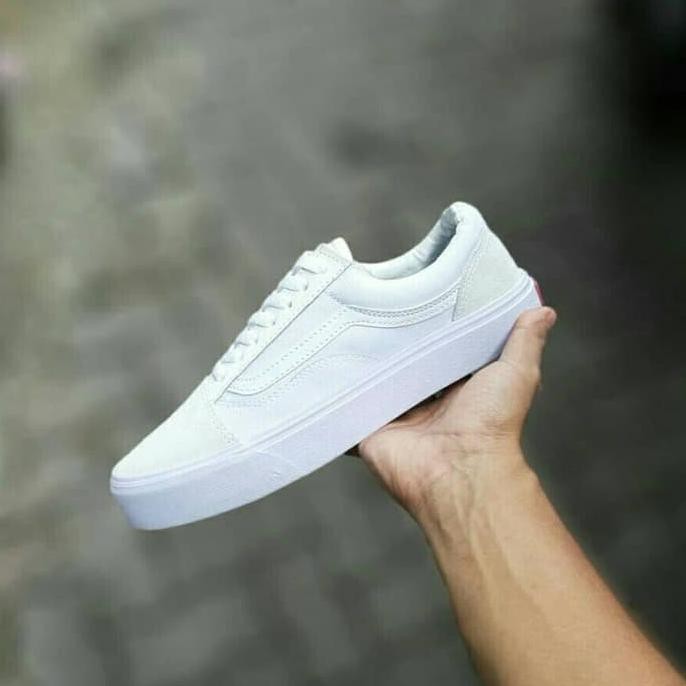 Ready Stok sneakers wanita,, SEPATU VANS OLD SKOOL FULL WHITE UNISEX 37-43 SNEAKER PUTIH FULL WHITE