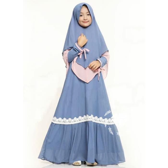GWENITA KIDS BAJU SYARI GAMIS ANAK REMAJA SMP USIA UMUR 13 - 14 TAHUN - BIRU