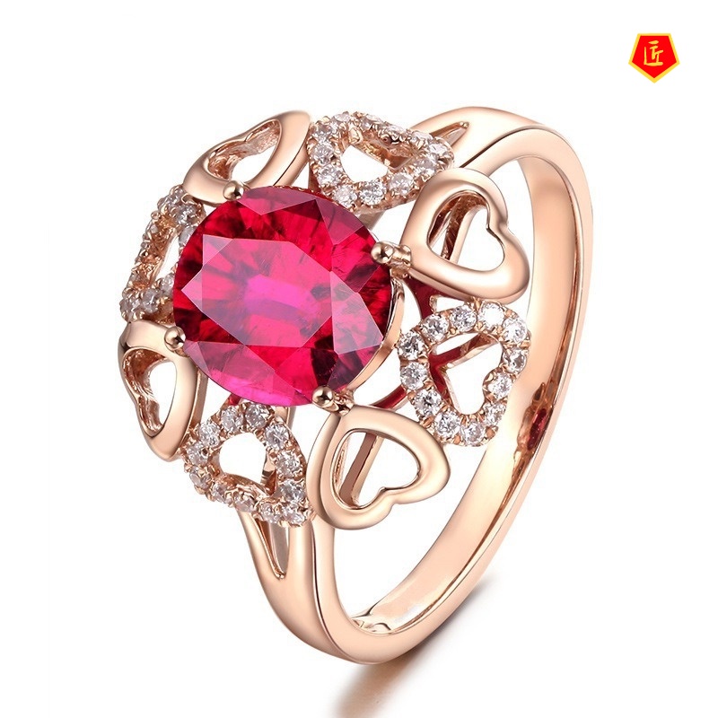 [Ready Stock]Inlaid Red Crystal Ruby Diamond Ring Fashion Elegant