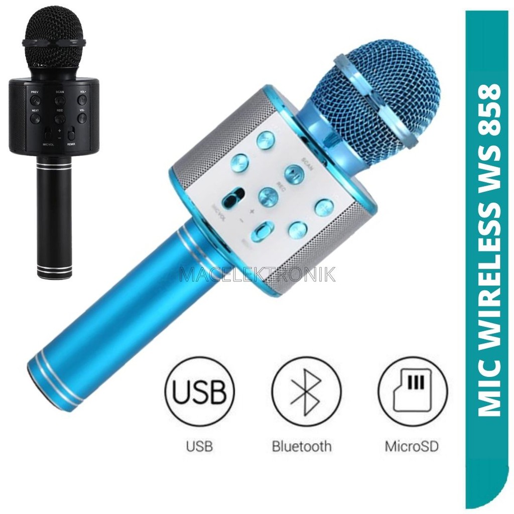 Mic Bluetooth WS-858 / Smule Wireless Karaoke Portable / WARNA RANDOM Mic Karaoke Mikrofon Original Wireless Bluetooth Mic Smule WSTER W-STER WS858 WS-858 WS 858