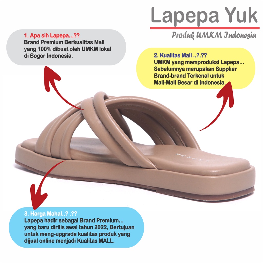 LAPEPA YUK - Sandal Wanita Wedges SHENNA Sendal Cewek Platform Kondangan Hak Tinggi 3cm Model Silang 3 Size 36 37 38 39 40 Pergi Jalan Casual Santai Rumah Slop Warna SMOKE Coksu Soft Selop Premium Original Kekinian Terbaru Shoes ORI Mall Official Store