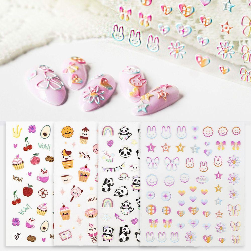 Stiker Kuku Gel Polish 5D Motif Kartun Cookies Panda Untuk Dekorasi Nail Art