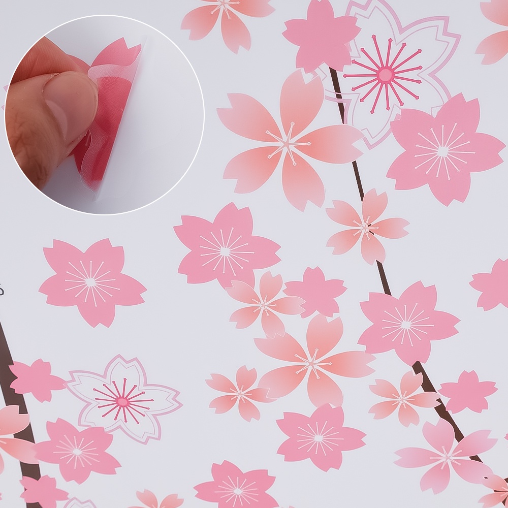 Stiker Dinding Motif Bunga Plum Blossom Warna Pink Untuk Dekorasi Ruang Tamu / Kamar Tidur