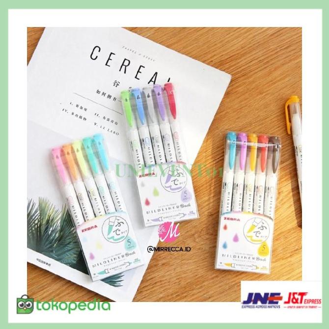 

SET 5 COLORS ZEBRA MILDLINER BRUSH PEN & MARKER DOUBLE ENDED HIGHLIGHT