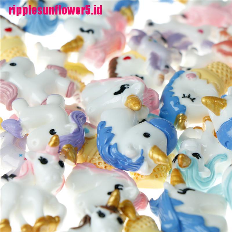 10pcs cabochon Flat Back Bahan resin Desain unicorn Untuk Dekorasi Ponsel Diy