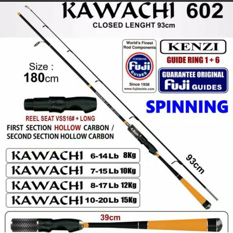 joran sambung 2 carbon solid kaku kenzi kawachi 602