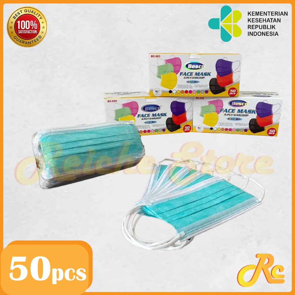 Masker Besco Earloop 3ply 50pcs/Box - Hijau - Reiche Store