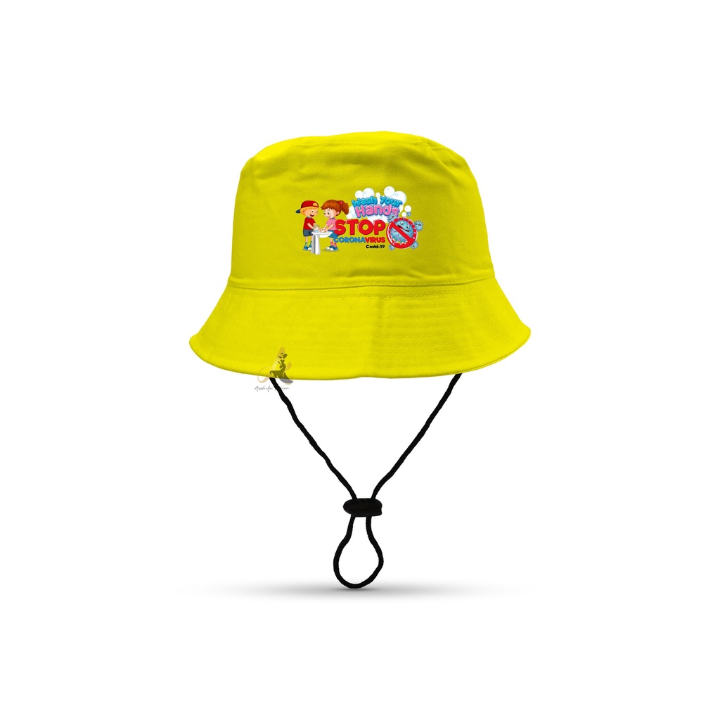 Topi bucket sablon Stop CORONAanak/Bucket anak 2-8 tahun CORONA