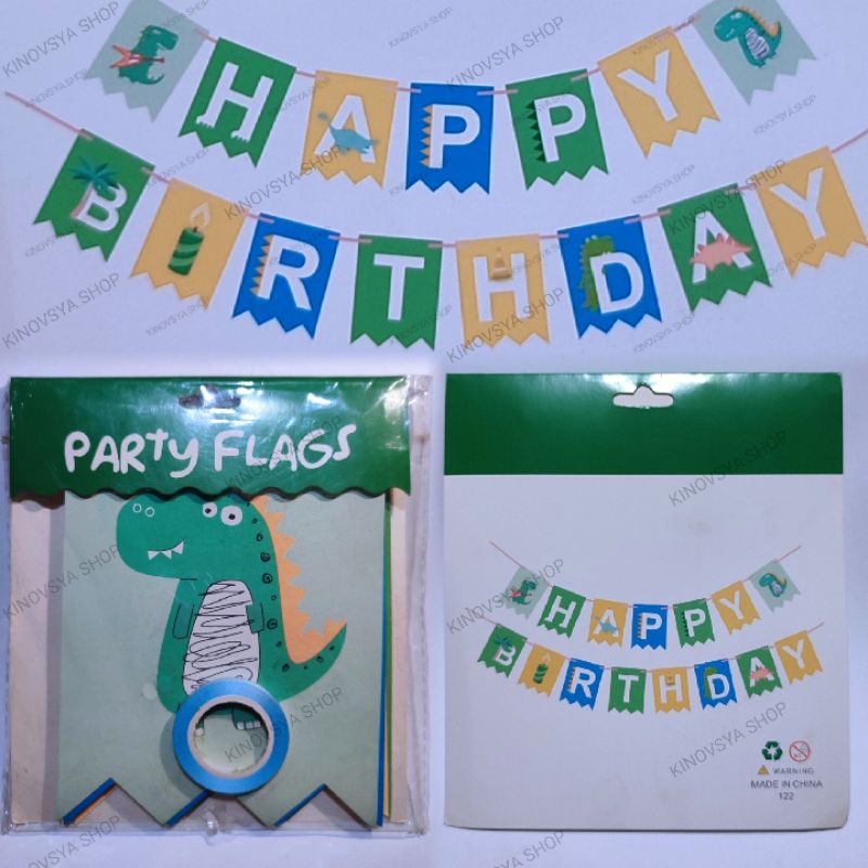Banner Happy Birthday anak-anak/Banner Happy Birthday Karakter/Banner Happy Birthday Karakter Dino, 