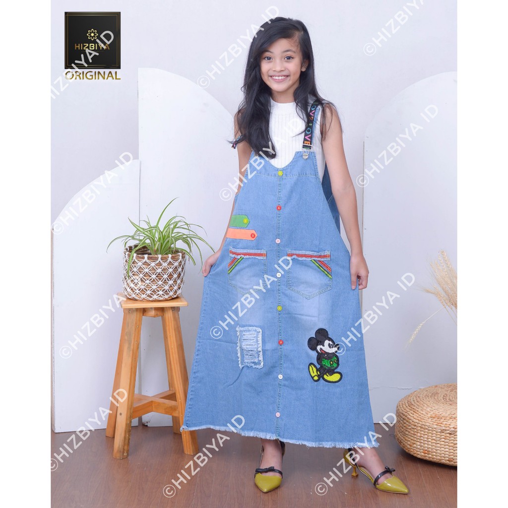 new style OVERALL MIDI DRESS JEANS WASH HQ untuk anak umur 2-12 thn