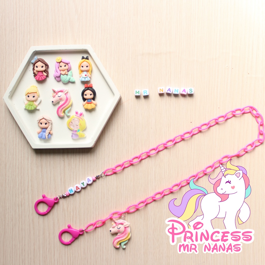 Rantai Tali Masker FREE BONEKA dan NAMA Princess Lucu Strap Masker Anak Cewe Anak Perempuan Mr Nanas