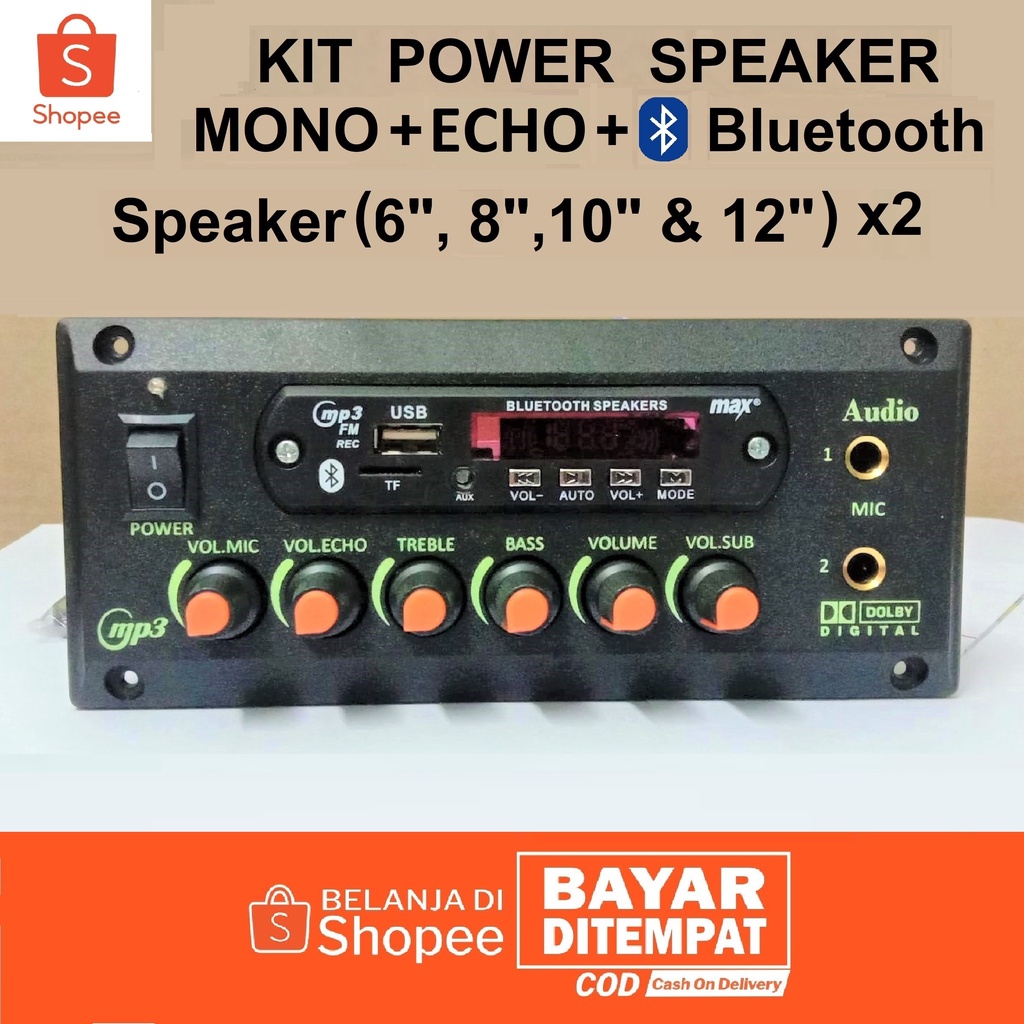 KIT POWER Speaker Aktif ECHO Bluetooth MONO (GT-8812EU-2) Subwoofer AUDIO 150 Watt